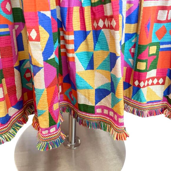 Antonio Melani Bold Multicolor Tiered Maxi Skirt Size 6 Fringed Resort Cruise - Picture 5 of 9